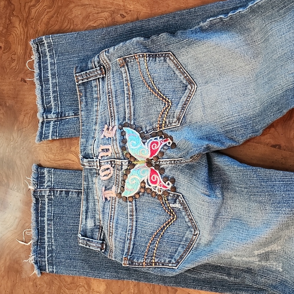 Handmade distressed low waist blue jeans - Picture 6 of 8